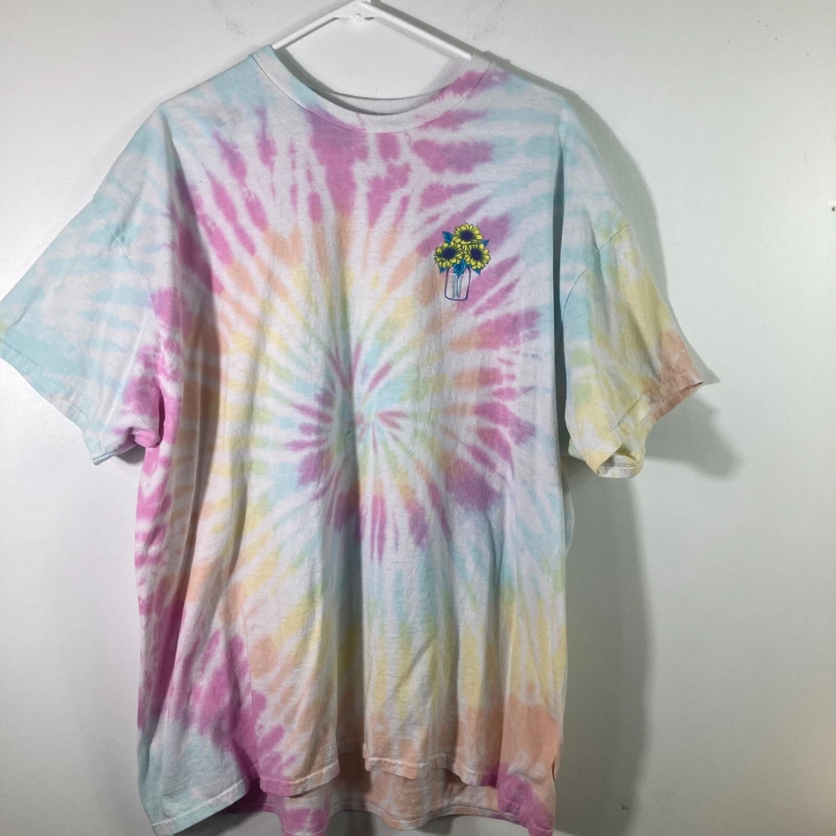 Womens Benny Belle Pastel Tie Dye Cotton Tee Shirt Ball Jar Flowers 3X