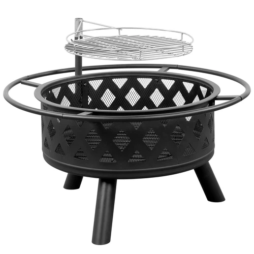 High Quality 30in Metal Fire Pit with Cooking Grates Outdoor Black US - Picture 5 of 21