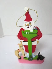 Vintage Schmid Emgee Santa On Scale With Baby Reindeer Hand Painted 1983