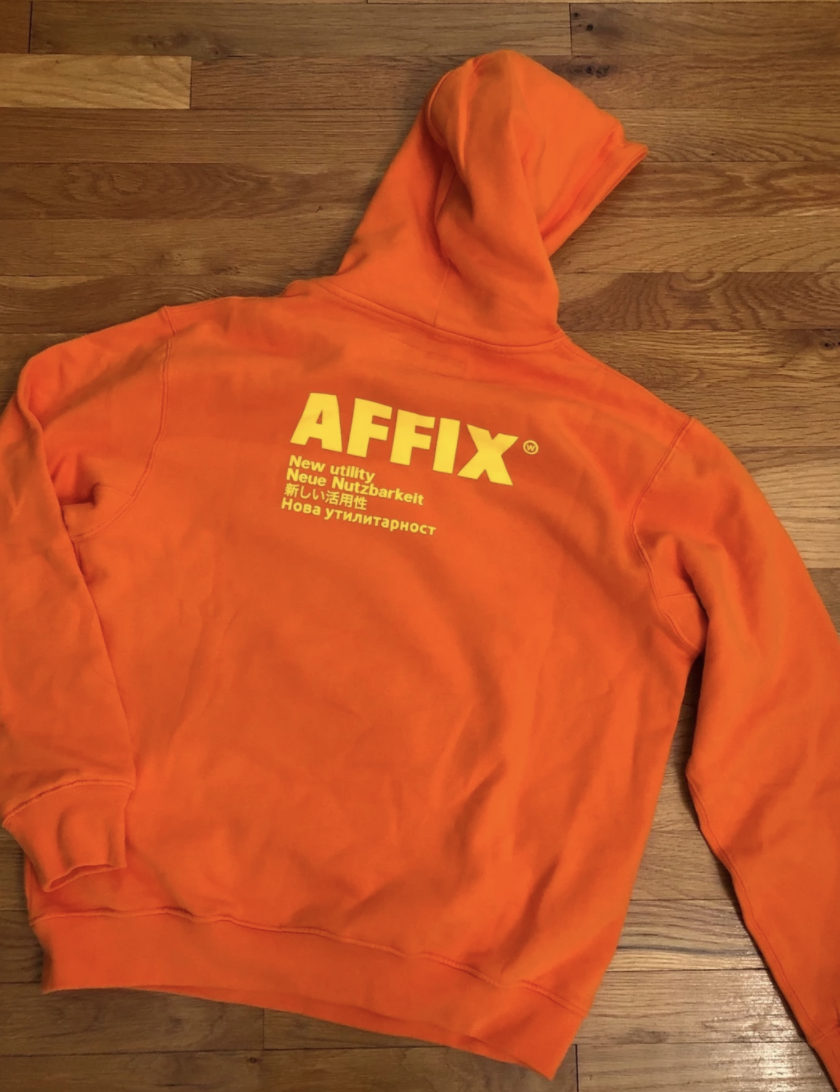 AFFIX Works Standardise Print Logo Hooded Sweatshirt Safety Orange