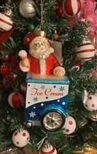 St. Nicholas Square  Ice Cream Cart Santa Glass Christmas Ornament