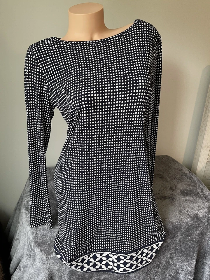 Michael Kors Long Sleeve Shift Dress Black M 8-10 Border Classic Pullover Easy - Image 2 of 4