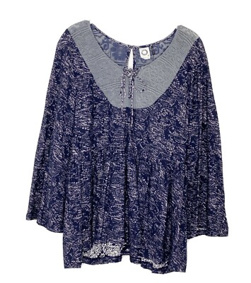 Akemi and Kin by Anthropologie Top Size Large Tunic 3/4 Bell Sleeve Blue  K3