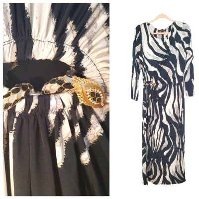 Roberto Cavalli Long Evening Dress Animal Print with Snake Jewelry size Large