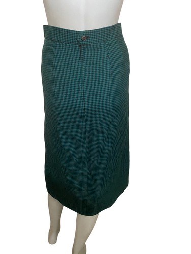 vtg Lauren Alexandra 12 skirtsuit Wool Blue Green Houndstooth Modest Hourglass - Picture 9 of 12