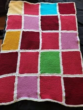 Handmade Crochet Afghan Baby Lap Blanket Bright Colors Pink 47" x31" Baby Shower
