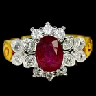 GENUINE AAA BLOOD RUBY & WHITE CZ BRASS YELLOW GOLD PLATED RING SIZE 7.25-8.5