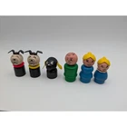 Fisher Price Little People Vintage Wood Head Body Figures Straight Dogs Lot of 6