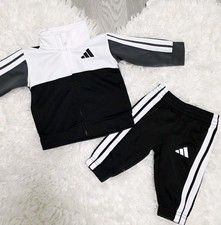 New Adidas Baby Boy Tracksuit Set - Black/White/Grey - Size 3M