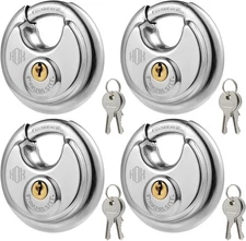 Keyed Disc Padlock, Stainless Steel Keyed-Alike Padlocks, 4-Pack Heavy Duty Lock