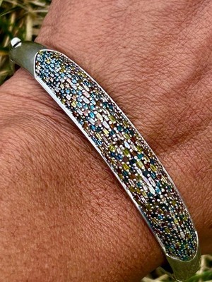 Artisan 925 Sterling Silver Genuine Pave Multi Diamond Statement Cuff Bracelet