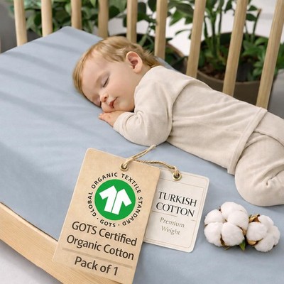 GOTS Organic Cotton Crib Sheets, Aegean Heritage Turkish Cotton 200GSM, Quali...