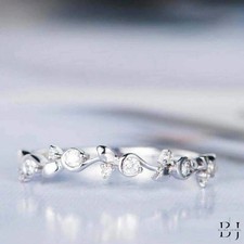 0.50 Carat Round Cut Moissanite Half Eternity Wedding Band Solid 14K White Gold