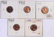 Australia 1 Cent 1968 (3- Key Date) & 1969 (2) - 5 Unc Coins mainly Red
