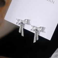 1 Pair 925 Sterling Silver Crystal Bow Stud Earrings Jewellery Women Girls Gift