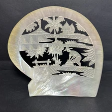 Antique Hand Carved Mother of Pearl MOP Chinese Shell Statue 