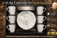 6 Tlg Espresso Set Weiß – Tassen Set Mit Unterteller Porzellan Kaffeetassen