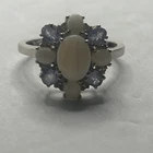 Sterling Silver 925  Opal & Amethyst Cluster Ring Vintage Cocktail