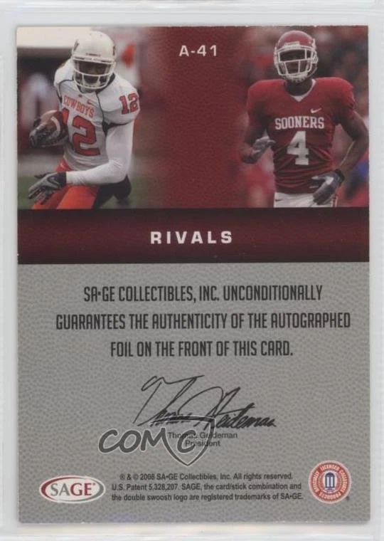 2008 SAGE Squared Dual Auto Adarius Bowman Malcolm Kelly #A-41 Rookie Auto RC - Image 2 of 2