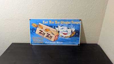 Vintage Zu Zu Ginger Snaps Metal Advertising Sign National Biscuit Co. RARE