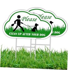 Clean Up After Your Dog Signs -2PCS, 13.8" x 8.3" with Metal Stake, Double