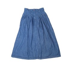 Vintage 80s Dark Wash Blue Denim A-line Western Midi Skirt 8