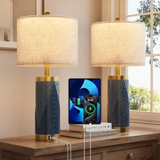 HISEEGO 24.5" Modern Ceramic Table Lamp Set of 2 for Living Room, Table Lamps...