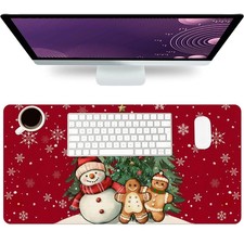 Christmas Mouse Pad PU Leather Xmas Tree Gingerbread Man Large Desk Mat