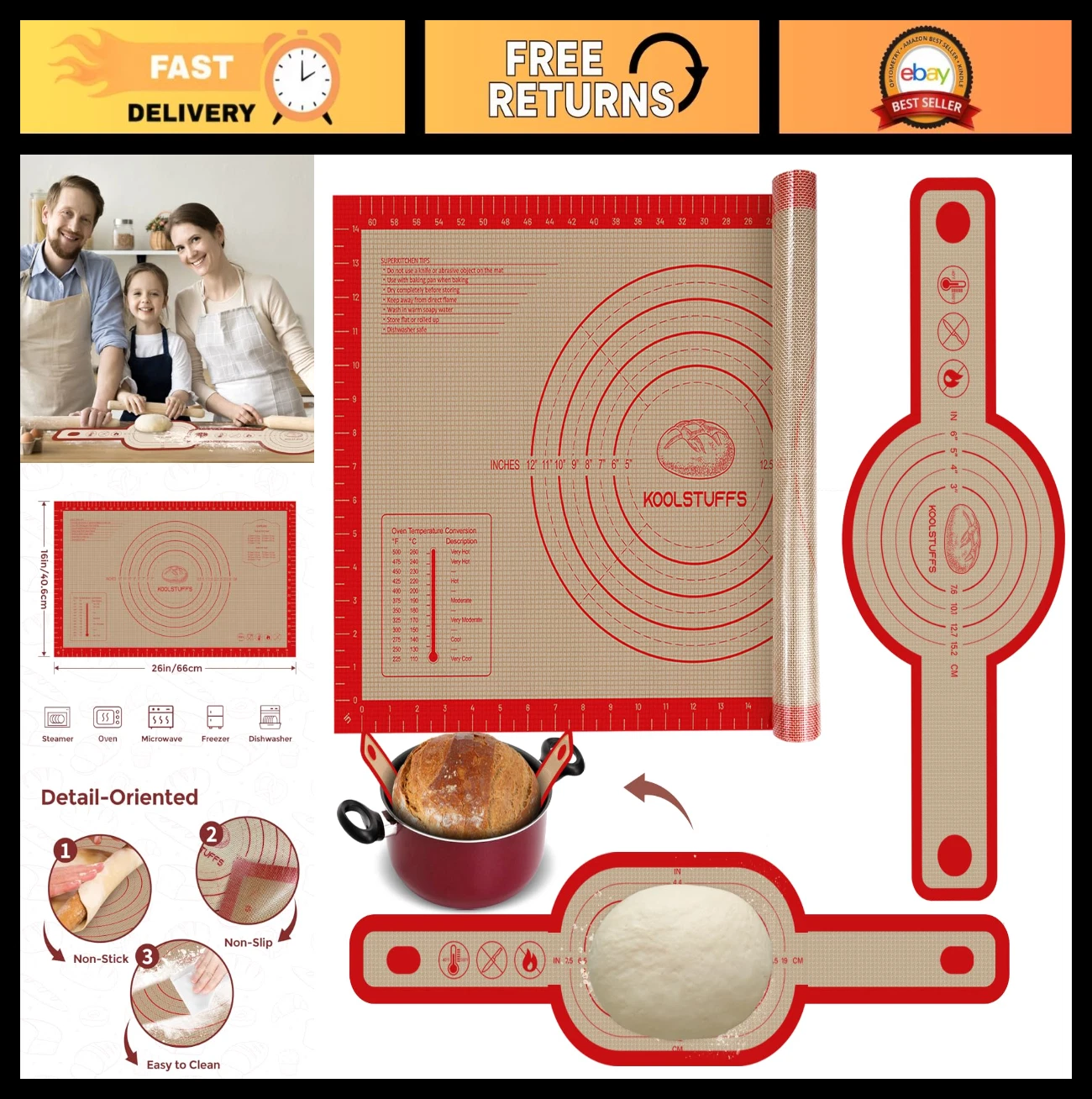 Non-Stick Silicone Bread Baking Mat Set, 3 PCS with Long Handles for Sourdough
Opens in a new window