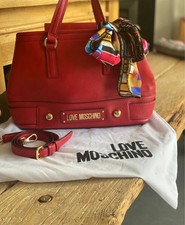 Image of Love Moschino Red Tote Shoulder Bag Gold Hardware + Scarf & Strap New W/out Tags