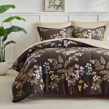 AIKASY Bed in a Bag 7 Pieces Queen Size - Floral Print - Soft Microfiber, Rev...