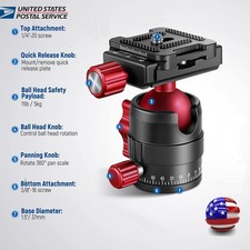 360 Rotation Panoramic Ball Head w/ 1/4" Quick Plate for Tripod Slider Camera