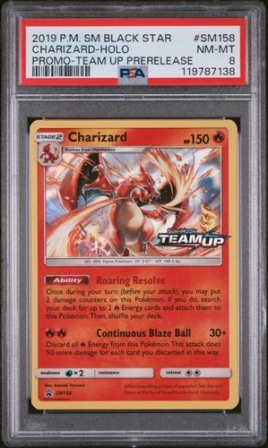Pokemon Card Charizard Holo Sm158/181 Team Up Prerelease PSA 8