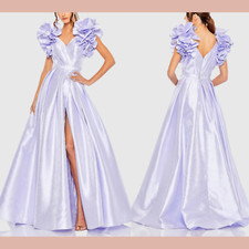NWT Mac Duggal [ 4 ] 20522 Flutter Sleeve V Neck Ballgown w Slit Periwinkle J965