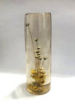Desk Decor Pillar Paperweight w Real Straw Flowers Lucite Daisyglas Made in USA