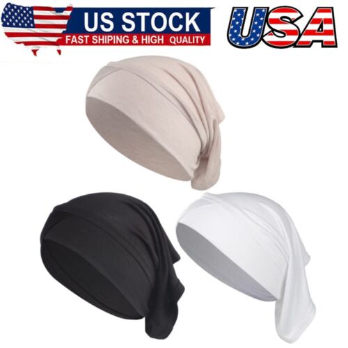 3 Muslim Inner Hijab Caps Women Solid Color Under Hijab Caps Stretchy Breathable