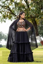 INDIAN DESIGNER HEAVY FOX GEORGETTE RUFFLE EMBROIDERY WORK CHOLI DUPATTA PARTY