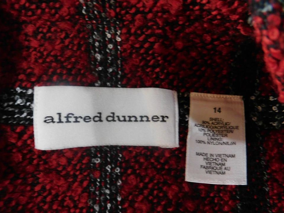 Alfred Dunner Jacket 14 Red Womens plaid zip Fuzzy designer - Image 4 of 4
