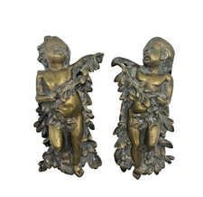 Cast Metal Cherub Pr Lg Architectural Fixtures Baroque Rococo Patinated Antique