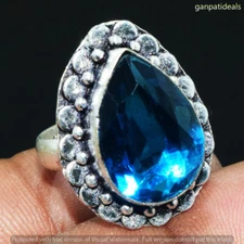 Blue Glass Gemstone Handmade Ring Jewelry US Size- 8.25 GR-31276