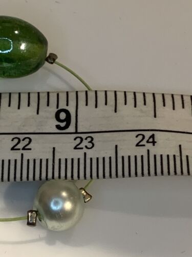 Green Beads Faux Pearl Tubular Line Choker 23cm Drop 46cm Length Gift Box - Picture 2 of 9