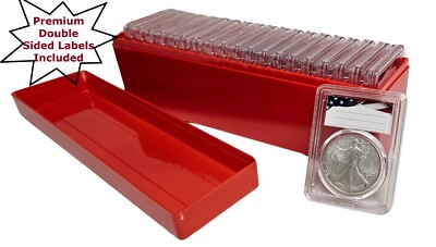 20-Pack 40mm Premium Coin Slab Holder & Red Plastic Case for Silver Eagles