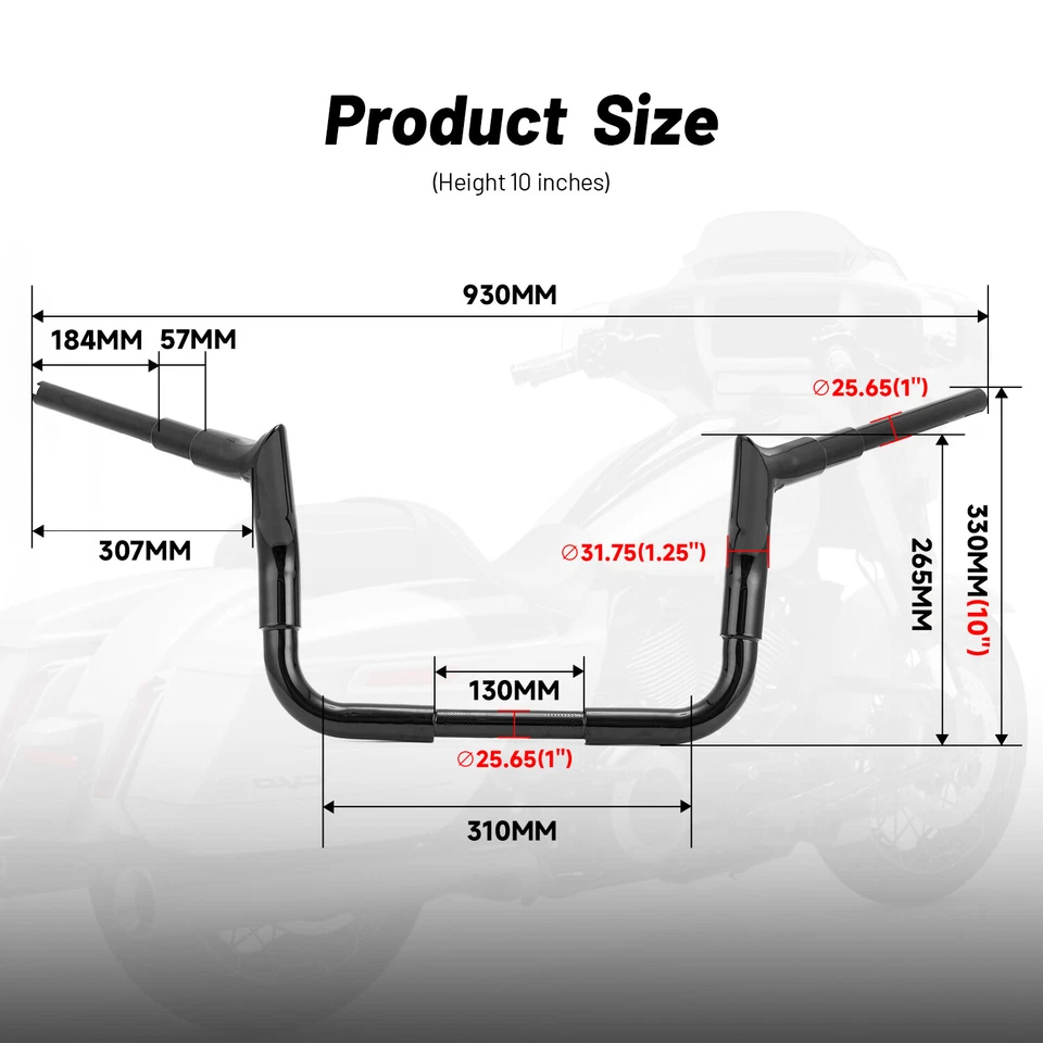 Manillar Meathook negro de 12" apto para Harley Street Electra Glide Limited Touring Foto 2 de 4