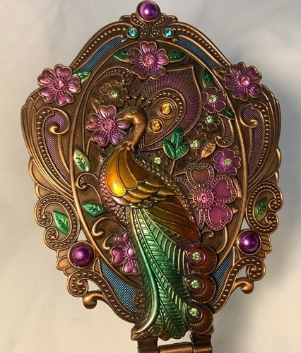 Butler und Wilson Emaille & Strass klappbarer/stehender Handspiegel mit PFAU - Bild 4 von 6