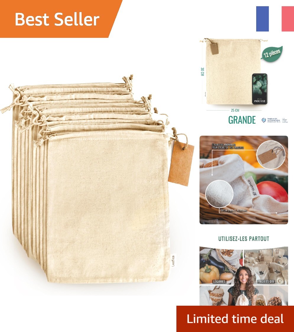 Sac en coton lavable pour vos courses de vrac et le marché zéro déchet