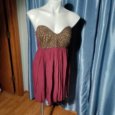 One Teaspoon Last Dance Maroon Strapless Corset Beaded top/dress sz 8 - damage