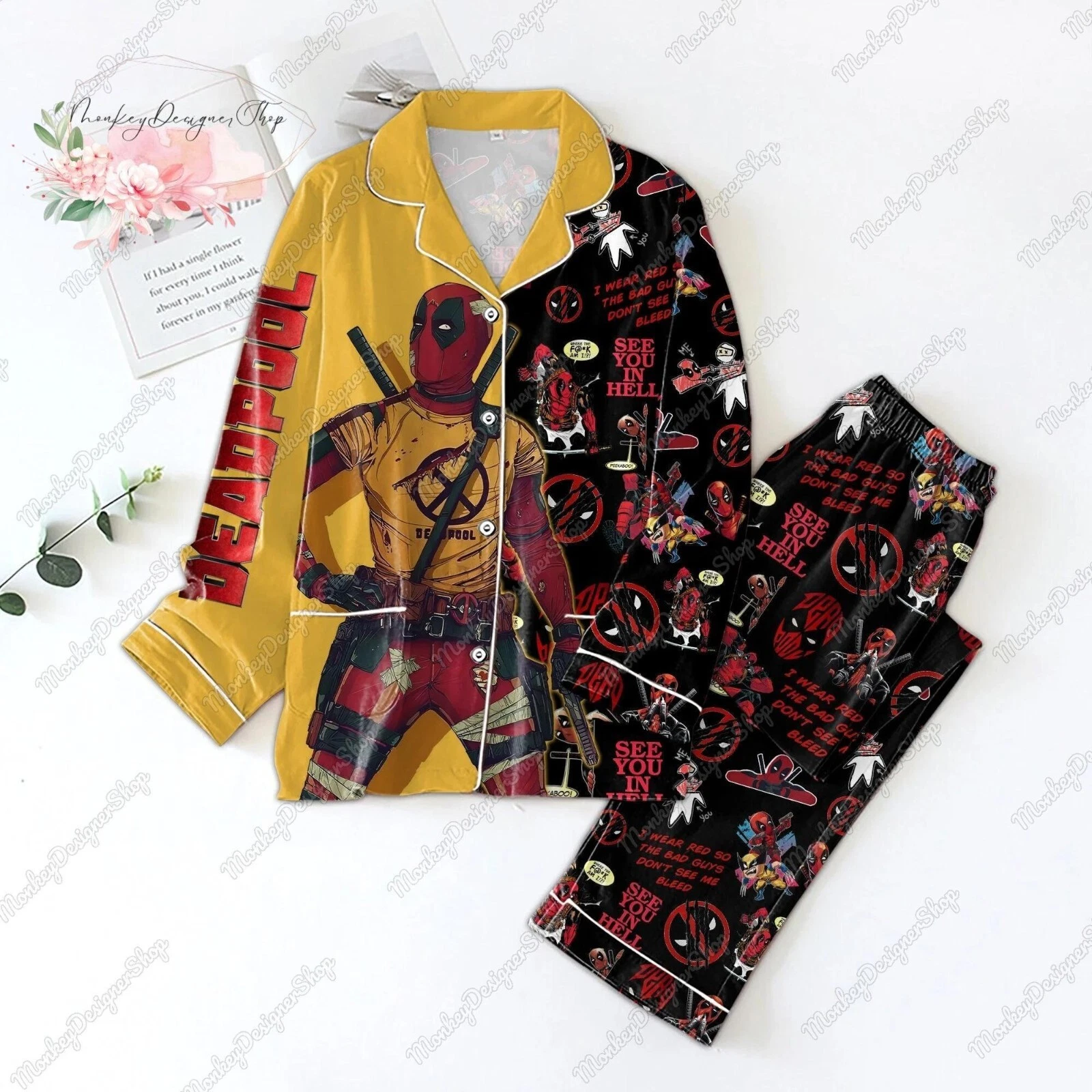 Deadpool Pajama Set, Spider Man Pajamas, Spider Man Holiday Pajamas, Deadpool Wo