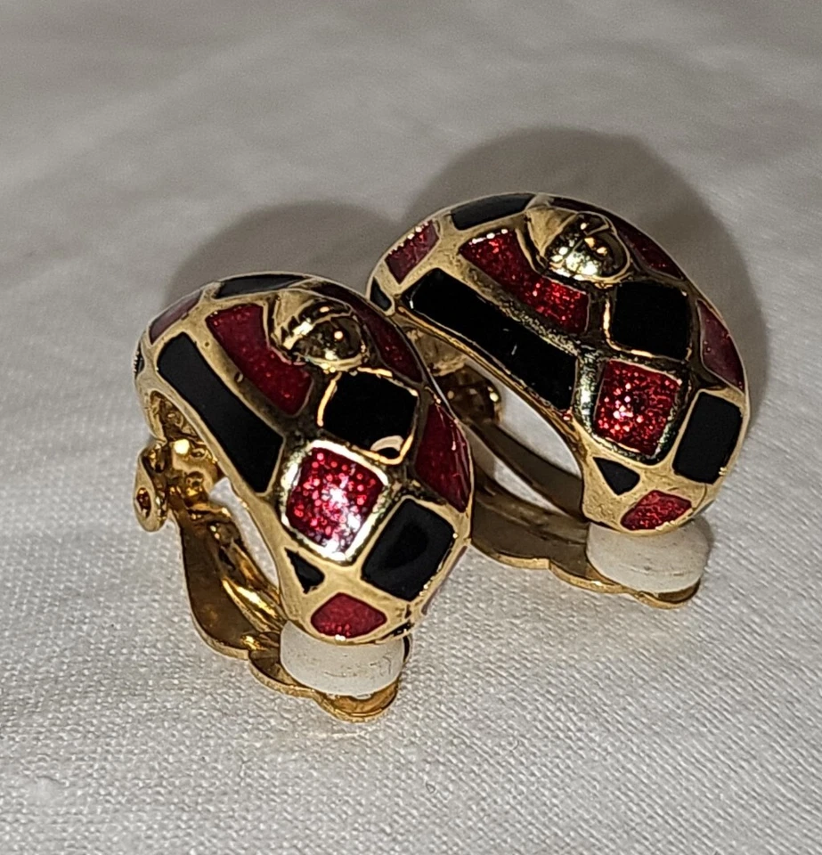 Ohrclips Clips Email Vintage France  hochwertig Vergoldet Modeschmuck. Ohrringe  - Bild 3 von 4