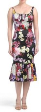 DOLCE & GABBANA Black Floral  Midi flounce Dress 44 US8  Made in Italy 100% silk