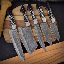 CUSTOM HANDMADE FORGED DAMASCUS STEEL CHEF KNIFE KITCHEN KNIVES CHEF SET x-447